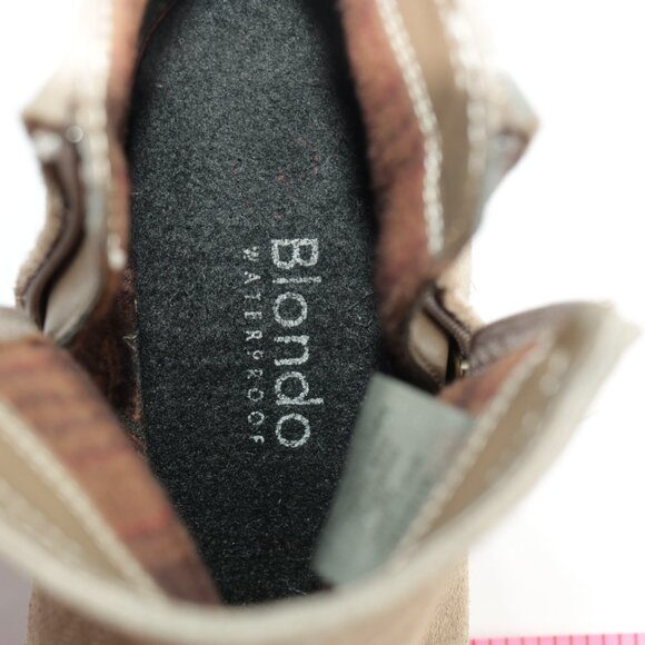 Blondo Womens Linda Boots Size 7 Waterproof Taupe Tan Suede Booties Block Heel - Picture 10 of 16